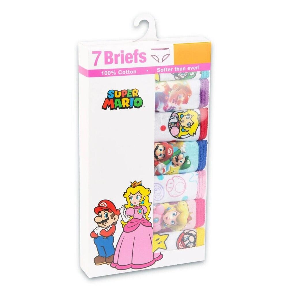 Nintendo Super Mario Girls Briefs Size 4 100% Cotton 7Pk Panties Princess Peach
